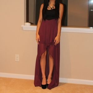 Black & Plum Purple Chiffon High Low Dress